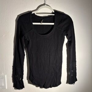 Free People Black Long Sleeve Top with Lace Cuffs